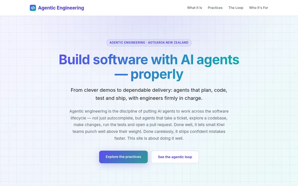 Screenshot of the agenticengineering.co.nz homepage