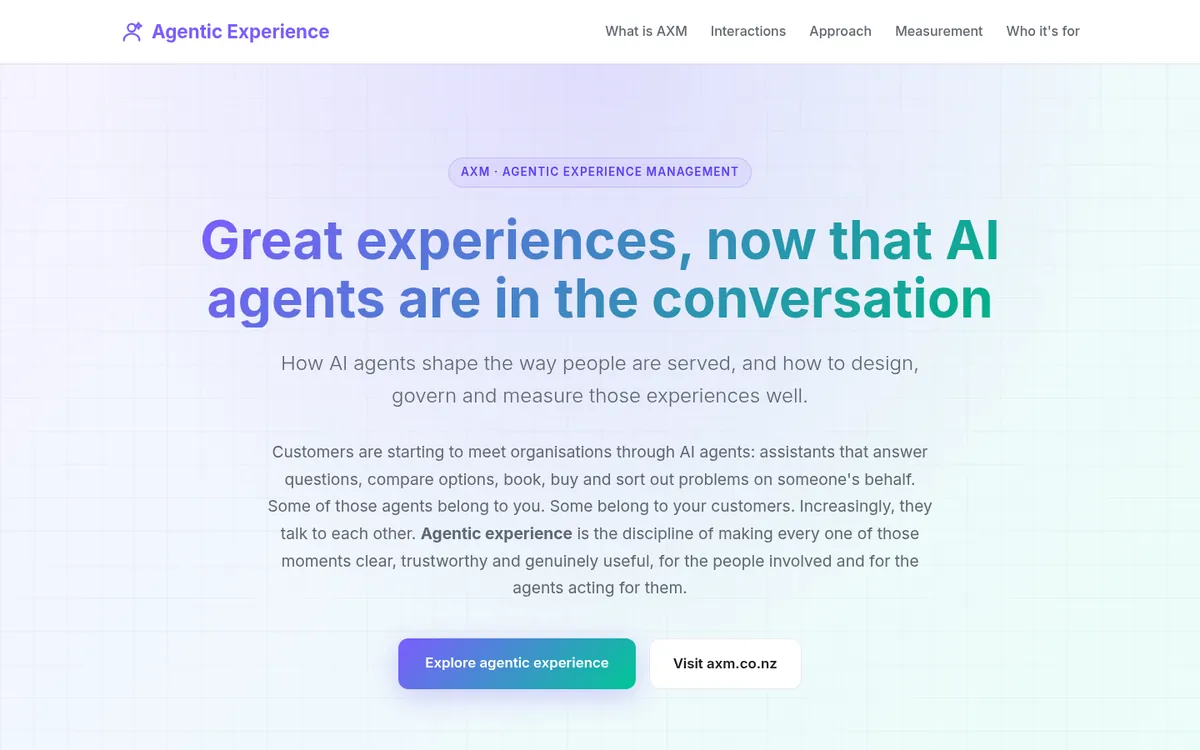 Screenshot of the agenticexperience.co.nz homepage