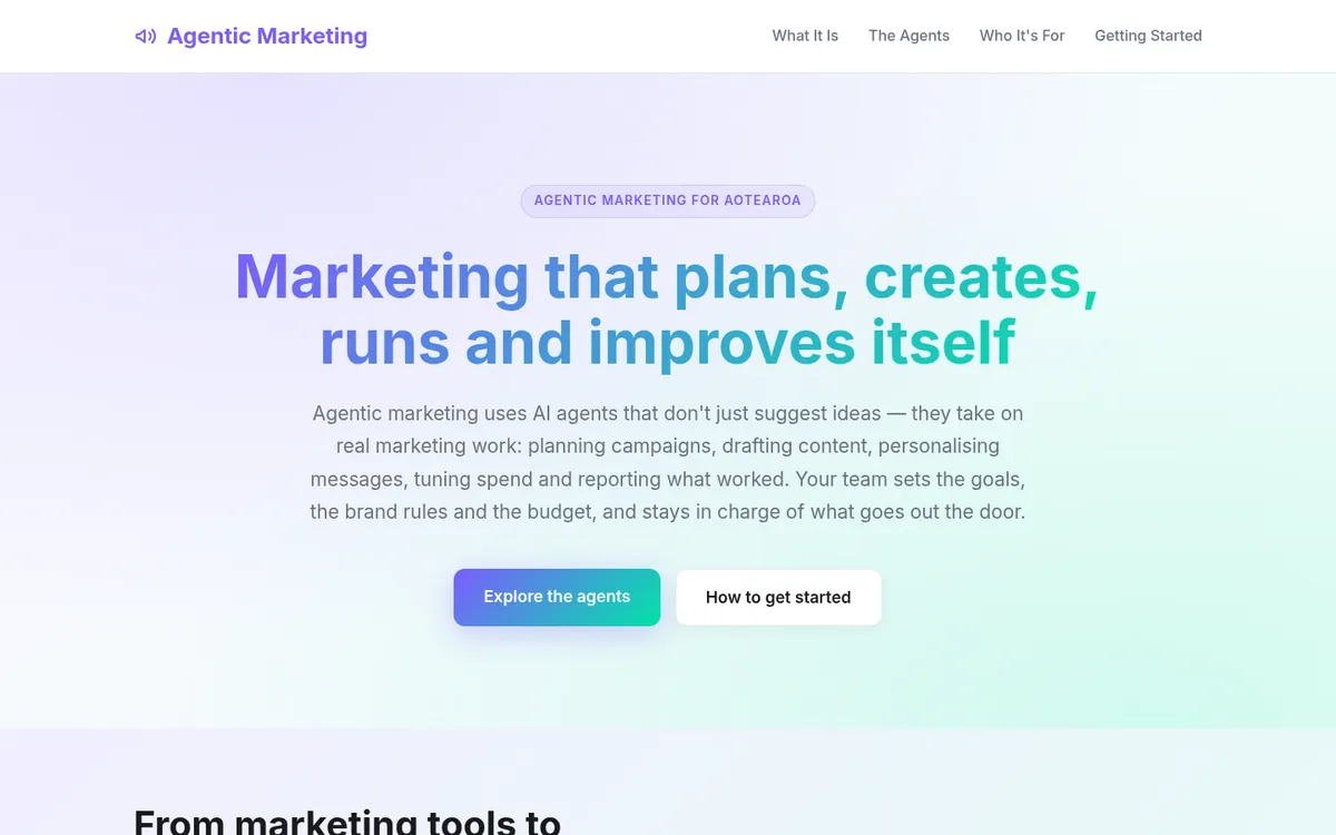 Screenshot of the agenticmarketing.co.nz homepage